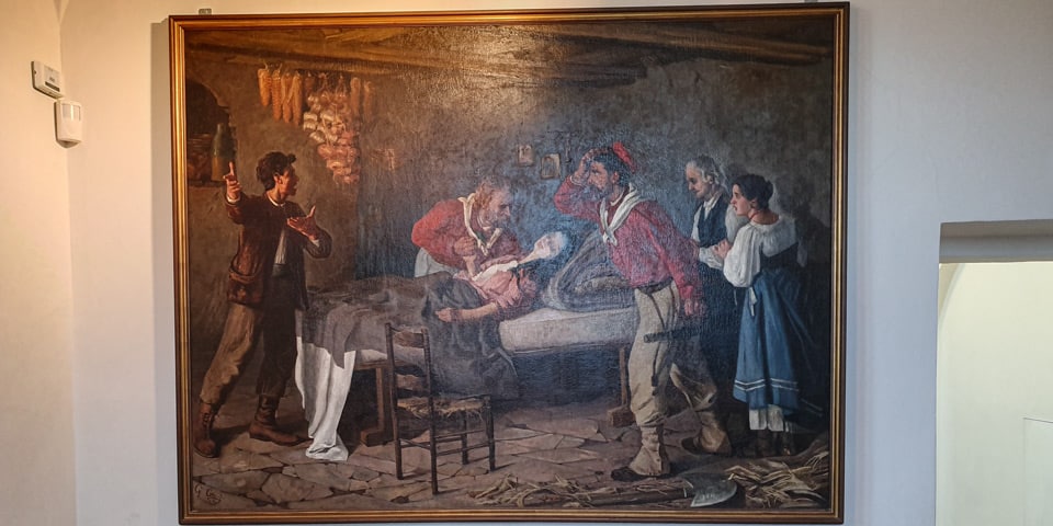 Obraz przedstawiający Giuseppe Garibaldiego przy umierającej Anicie w Muzeum Republiki Rzymskiej