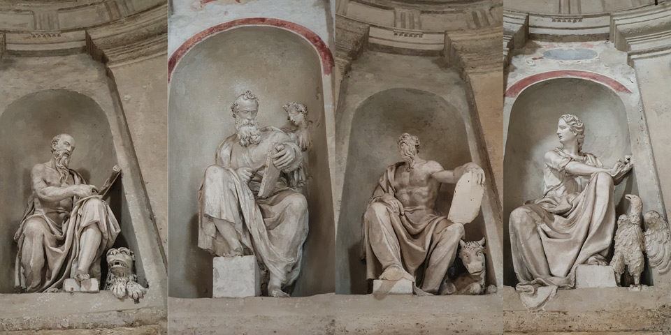 Czterej Ewangeliści z aniołem, lwem, wołem i orłem wewnątrz Tempietto del Bramante