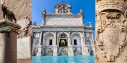 Capitoline Wolf, Latin inscriptions on the Acqua Paola fountain, and an SPQR relief in Rome